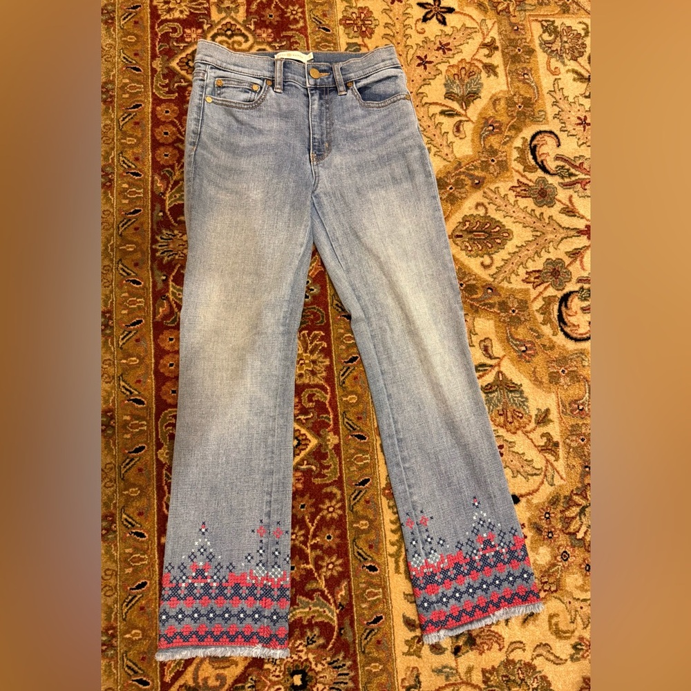 TORY BURCH Myers Cropped Denim Jeans Ankle  Embroidered size 23